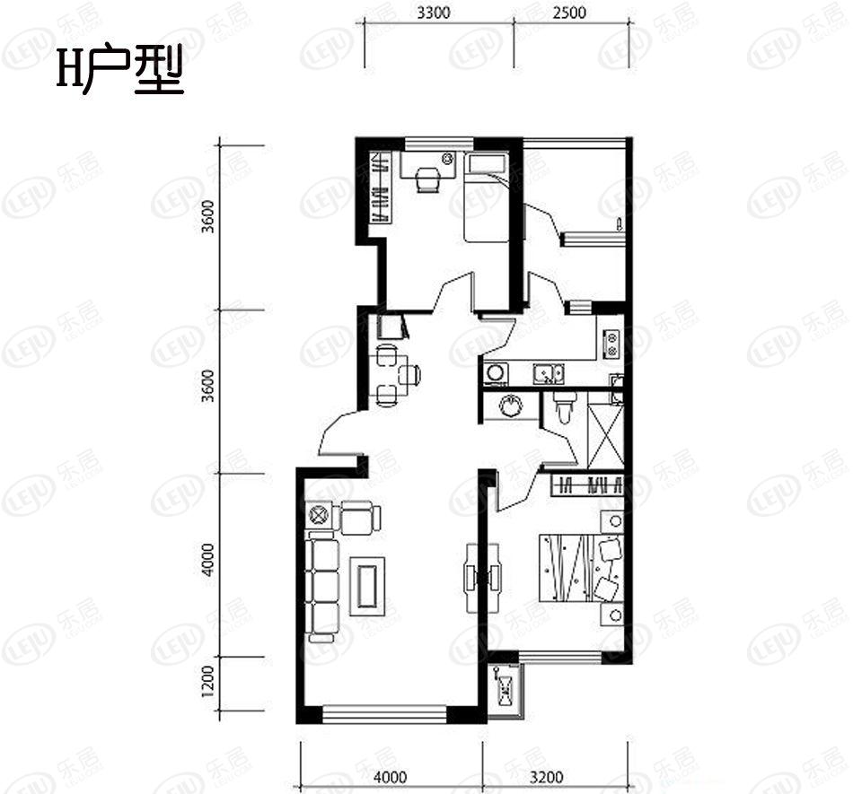 h户型二室二厅一卫