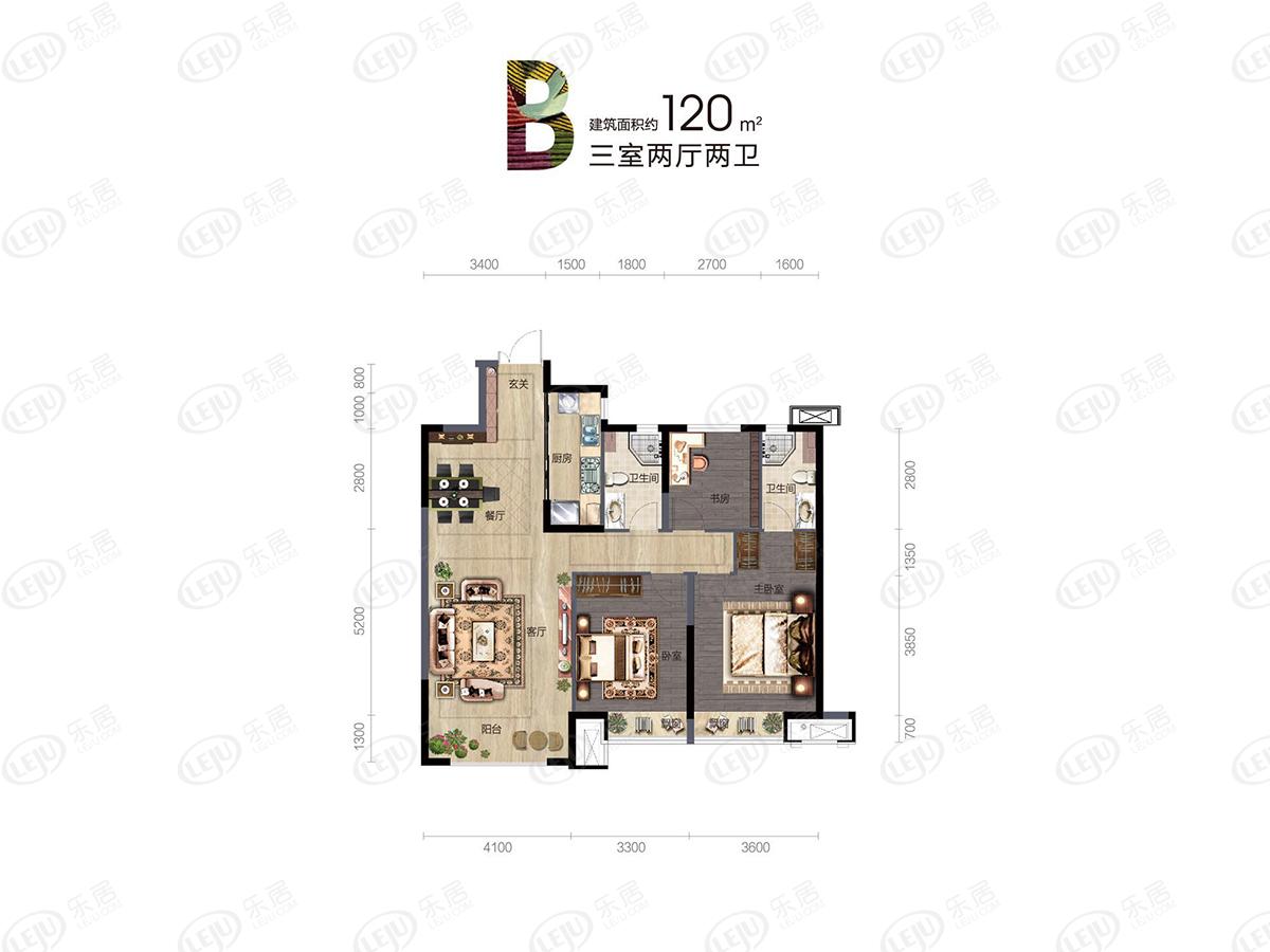万达公园one4室2厅2卫户型图 - 沈阳乐居