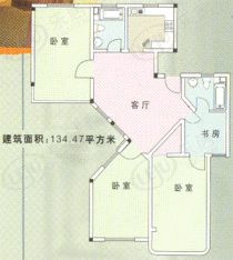 乾龙苑房型: 四房;  面积段: 134 －134 平方米;户型图