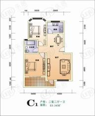 东方花城房型: 二房;  面积段: 80 －107 平方米;户型图