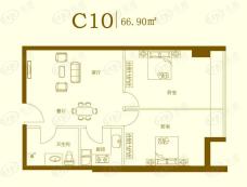 富裕中心C10户型 两室两厅一卫户型图