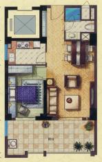 海沃世贸商城公寓A 一室两厅一厨一卫 73.65平米户型图
