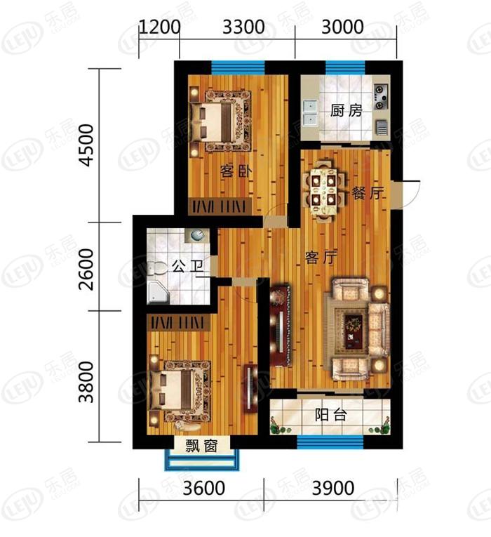 海都國際廣場兩室兩廳兩衛戶型圖