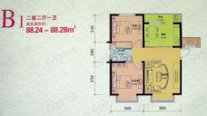柴楼新庄园二室二厅一卫 88.24平方米户型图
