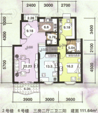 望源公寓房型: 三房;  面积段: 111.64 －135.97 平方米;
户型图