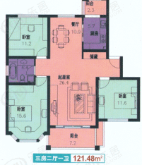 连城房型: 三房;  面积段: 103.51 －138.97 平方米;
户型图