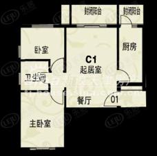 金秋新苑C1户型 两室两厅 77.41-80.31平方米户型图