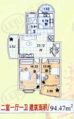 东盈公寓房型: 二房;  面积段: 79 －97 平方米;
户型图